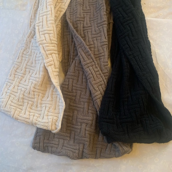 (Lotx3)ALLEN SCHWARTZ Figure 8 Infinity GeoCable Knit Scarves-CRM/TAUP/BLK READ!
